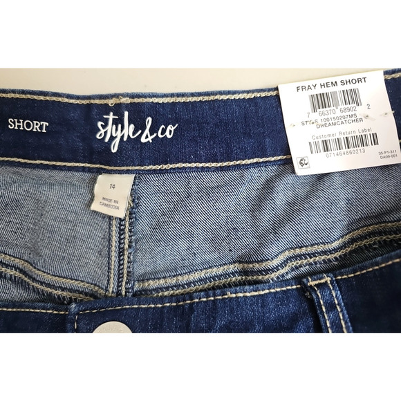 Style & Co ~Woman Size 14~ Blue Denim Fray Hem High Rise Shorts Stretch NWT. - Picture 13 of 14